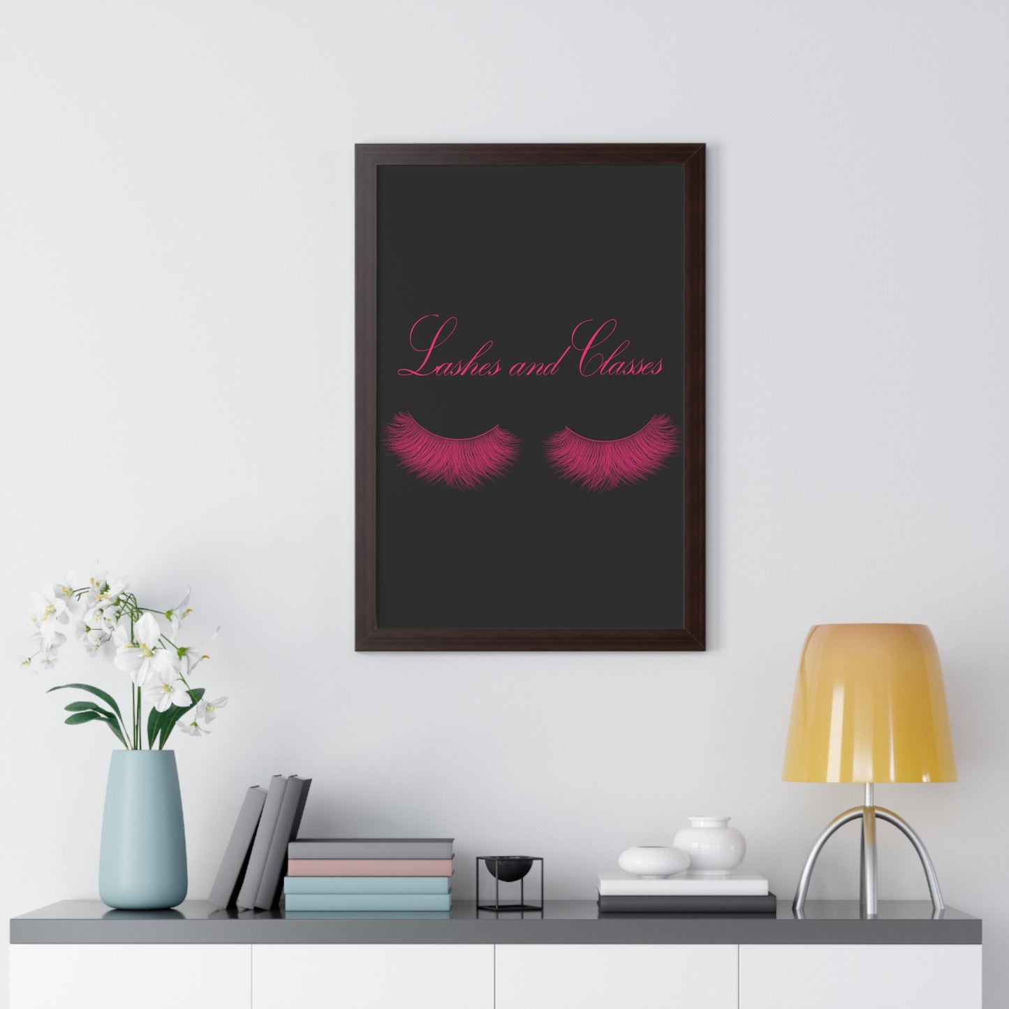 Lashes & Classes Pink and Black Framed Vertical Poster