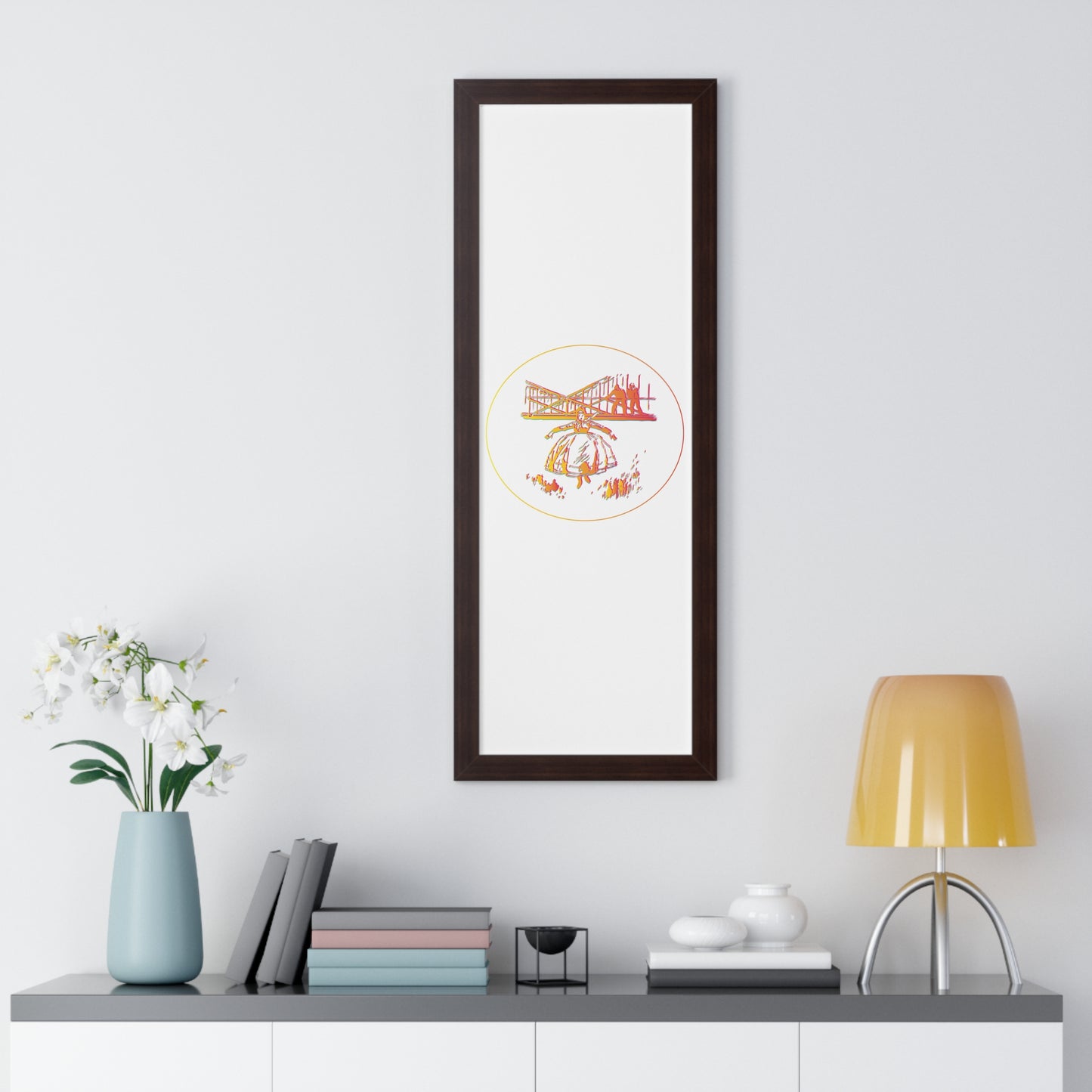 Woman Jumping Art Orange Framed Vertical Poster