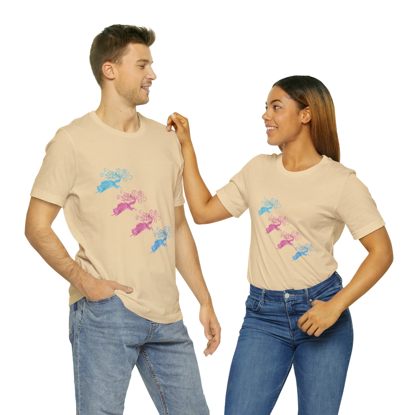 Pink & Blue Cat's Tail's Art Unisex Jersey Short Sleeve Tee