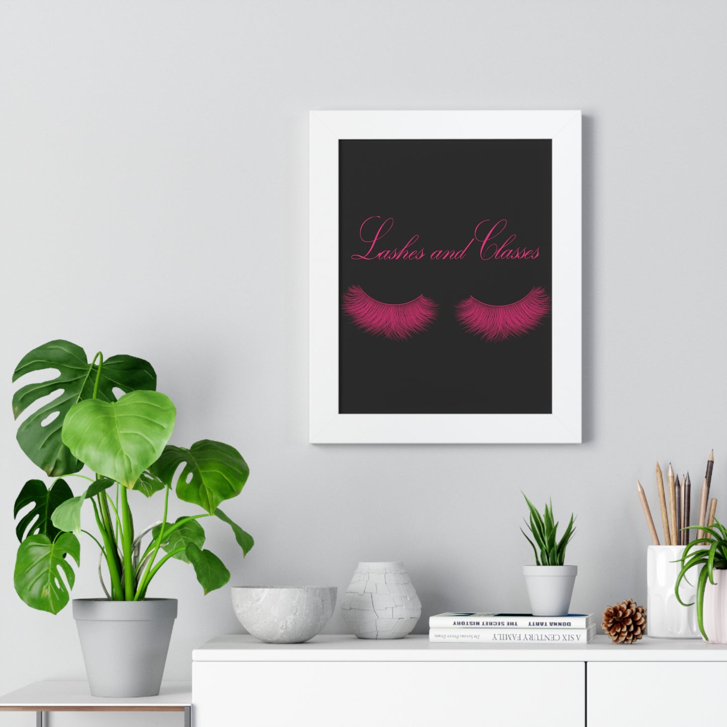 Lashes & Classes Pink and Black Framed Vertical Poster