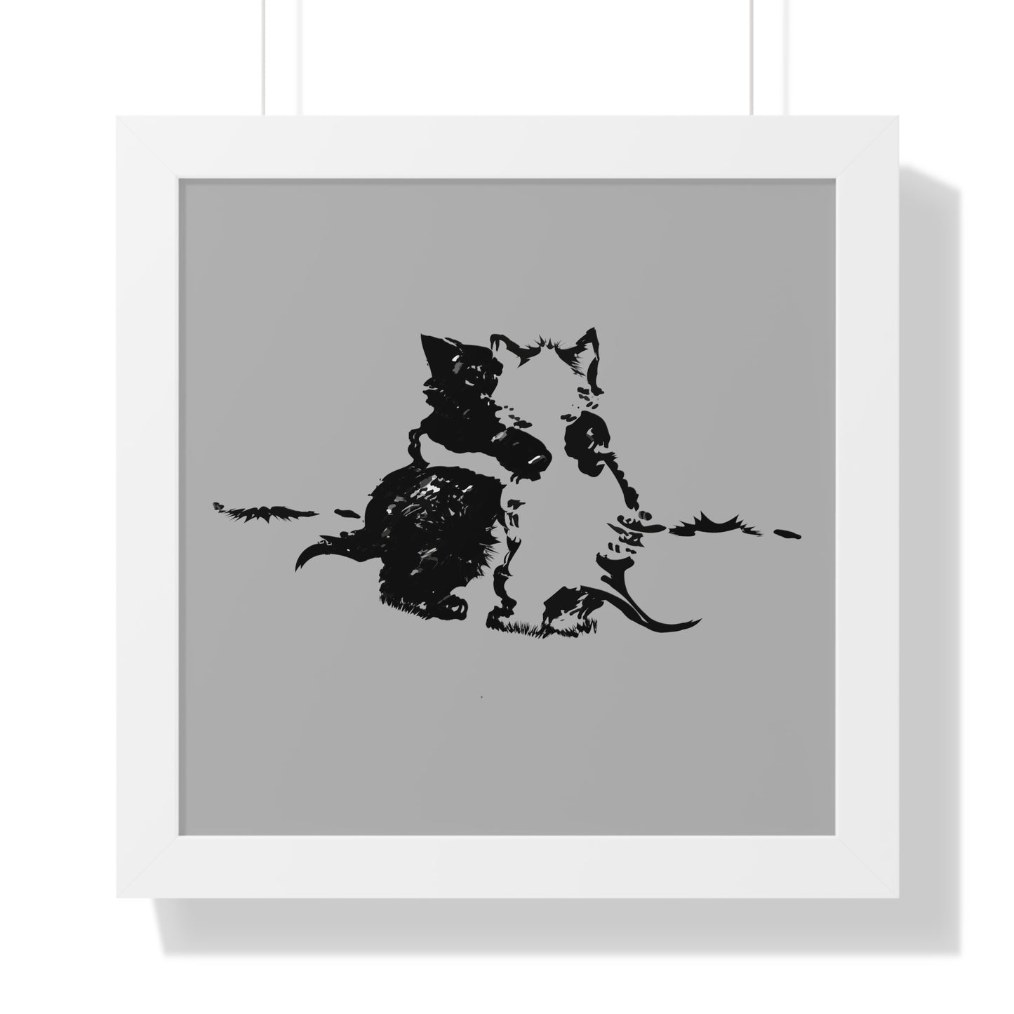 Kissing Cats Black & White Framed Vertical Poster