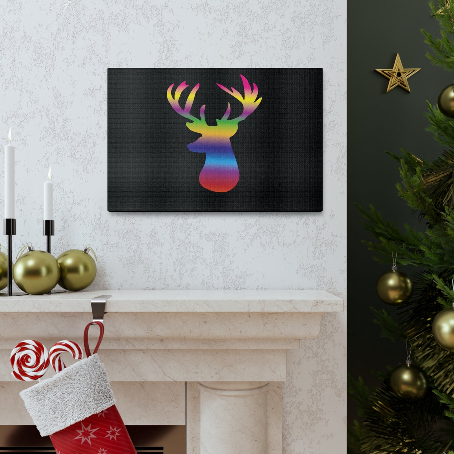 Rainbow Stag Head Canvas Gallery Wraps