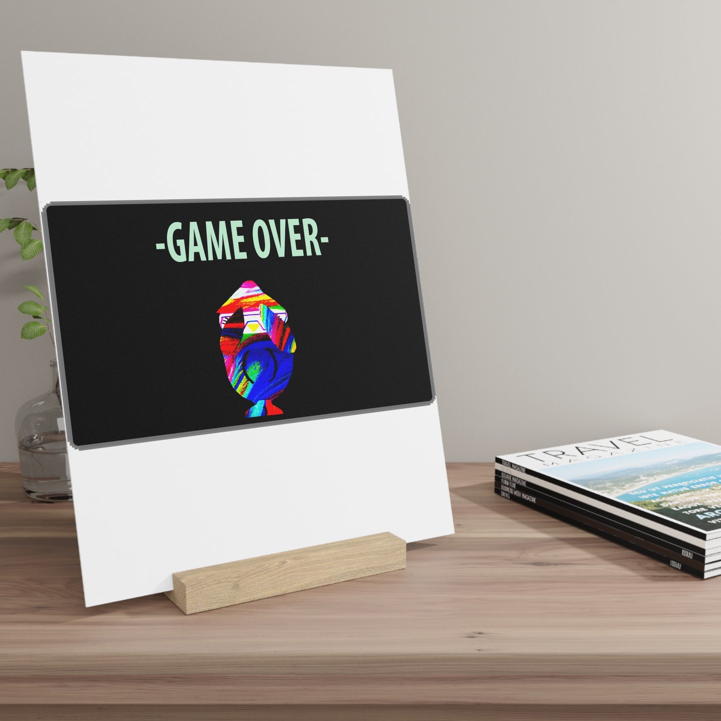 The Penguinies Retro Game Over Art Scene Gallery Board with Stand