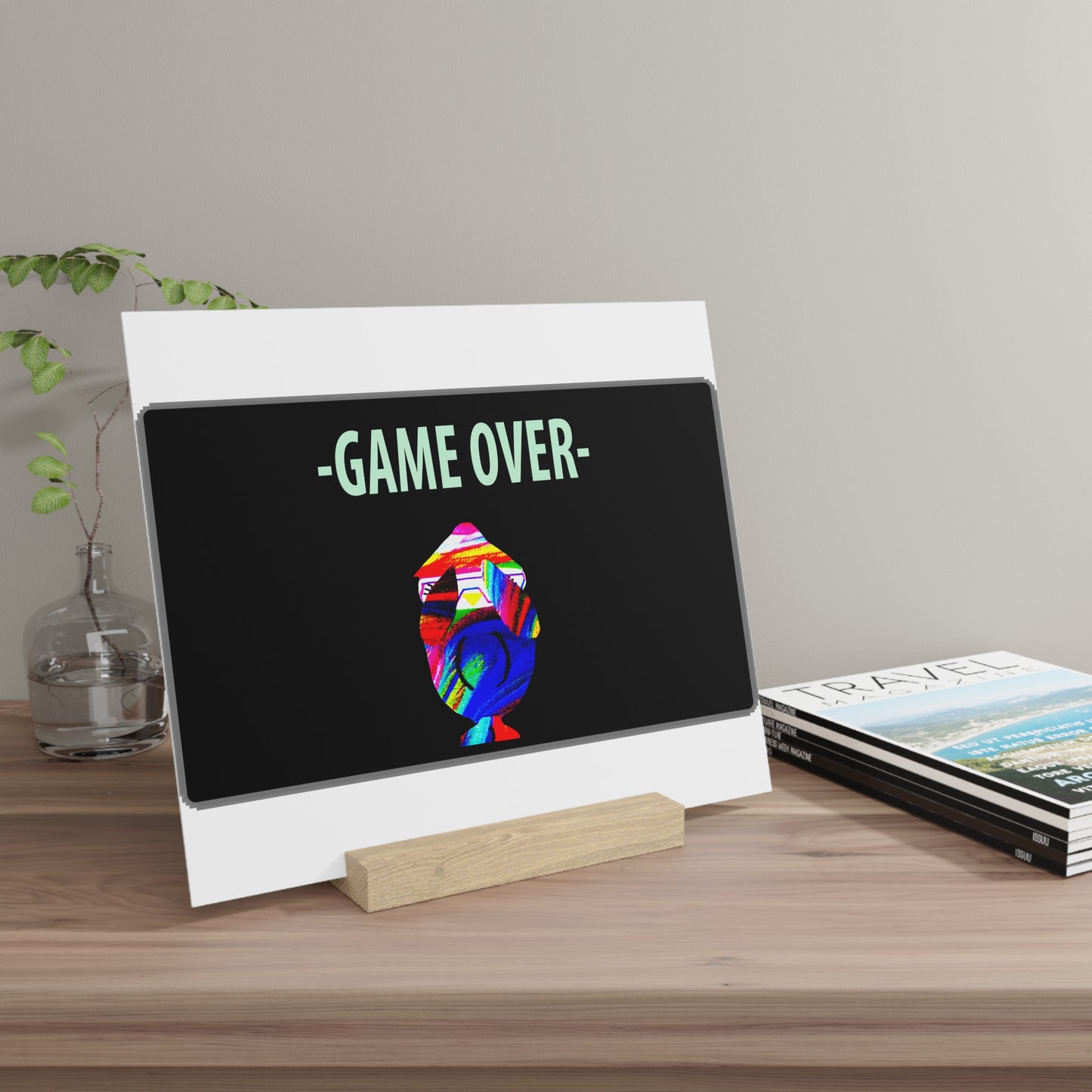 The Penguinies Retro Game Over Art Scene Gallery Board with Stand