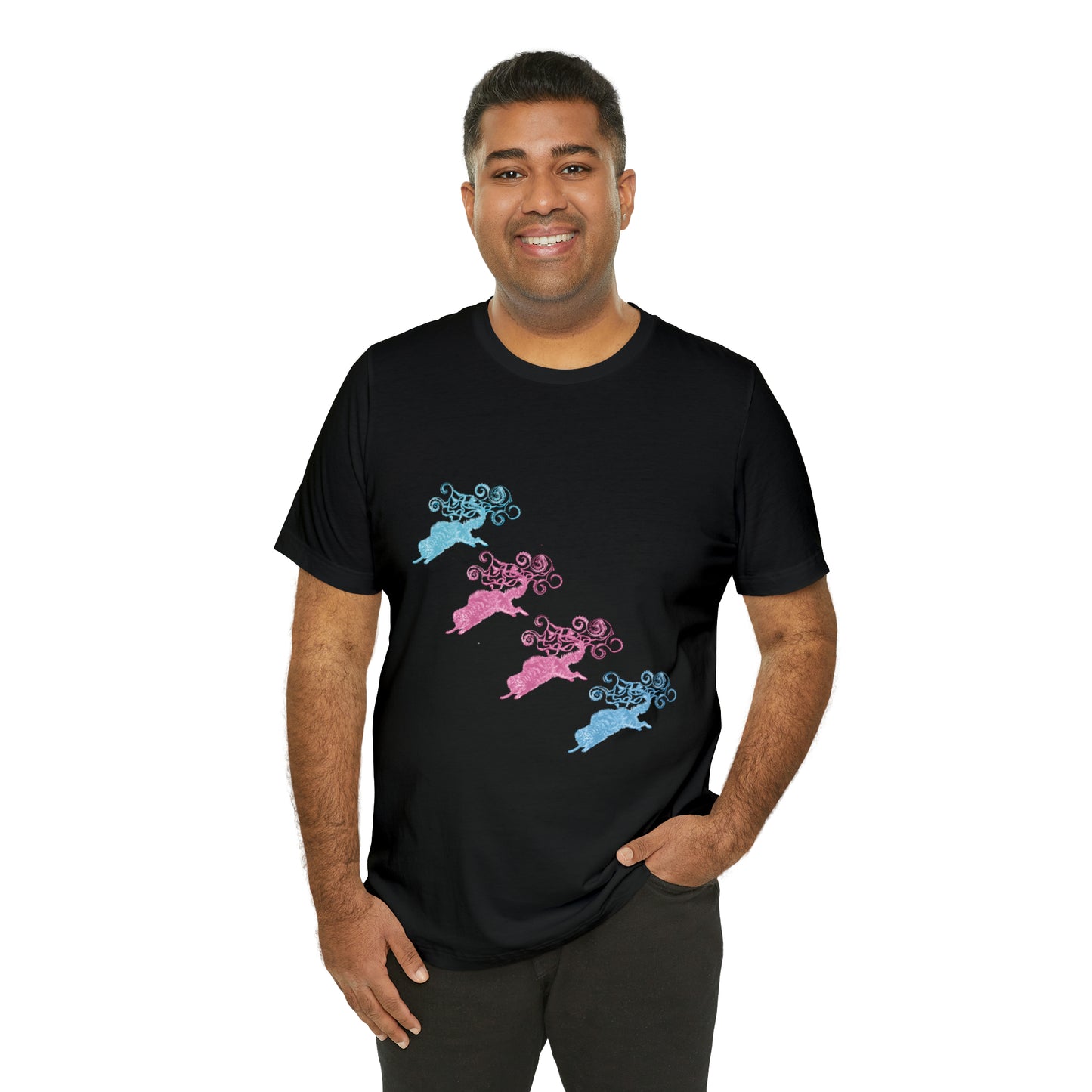 Pink & Blue Cat's Tail's Art Unisex Jersey Short Sleeve Tee