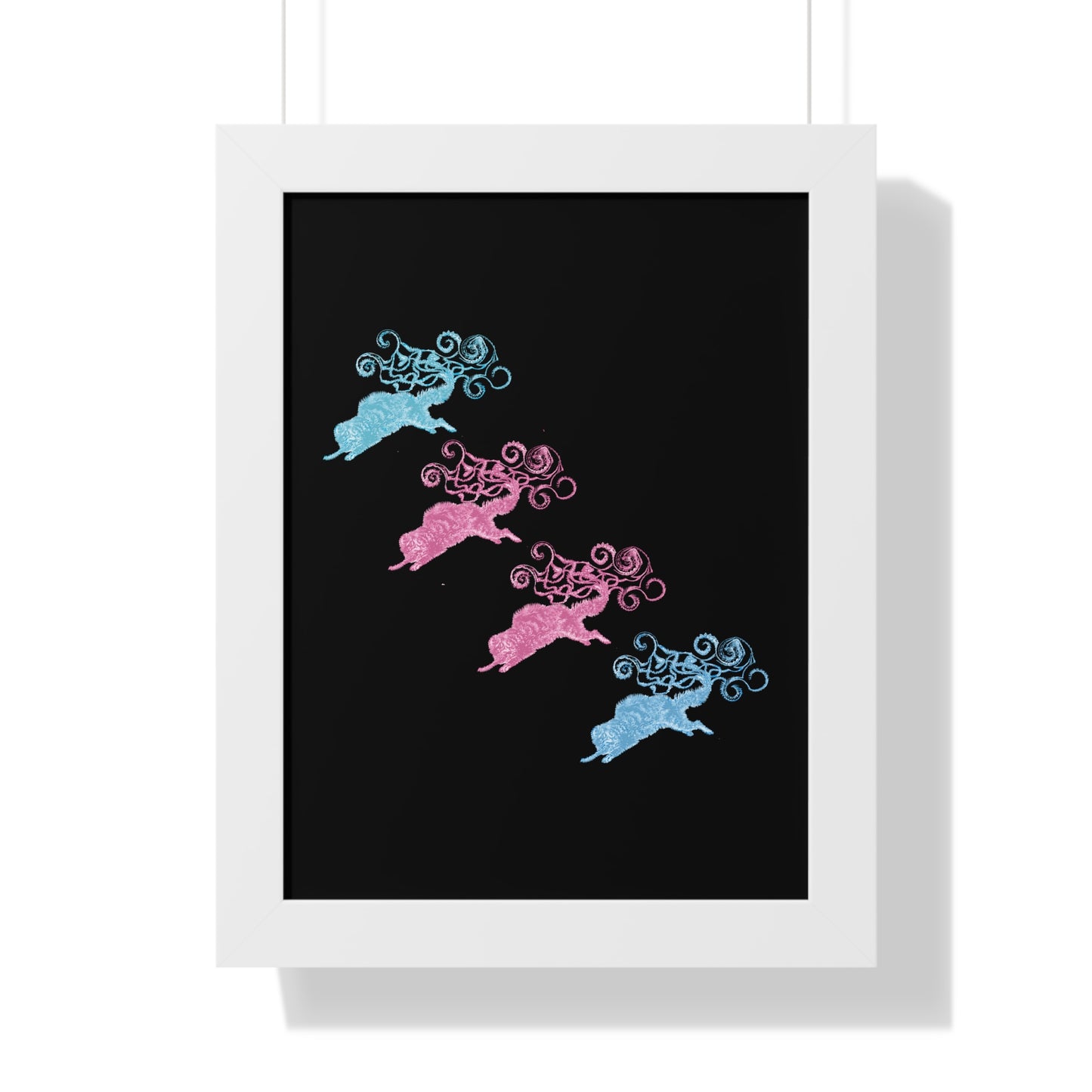 Pink & Blue Four Cat's Tail's Art Framed Vertical Poster