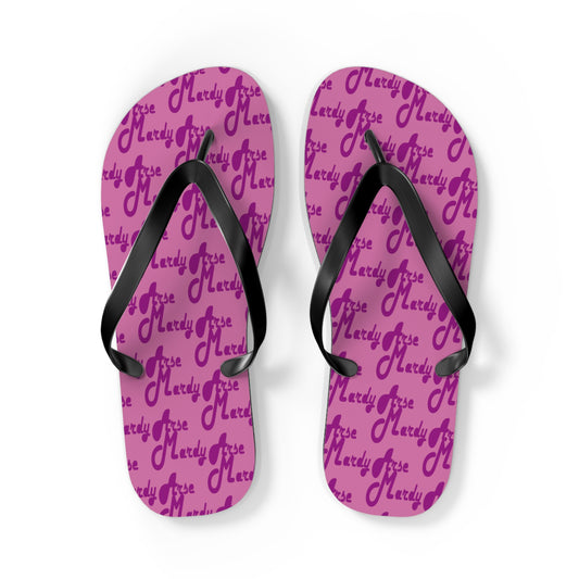 Mardy Arse, Sheffield Dialect Purple Typography Pattern Flip Flops