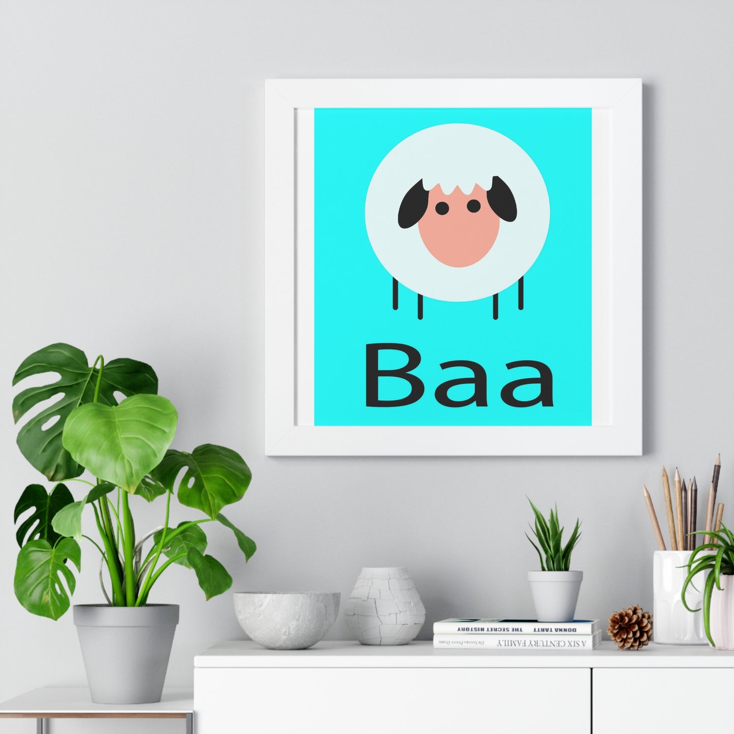 Sheep Baa Blue Art Framed Vertical Poster