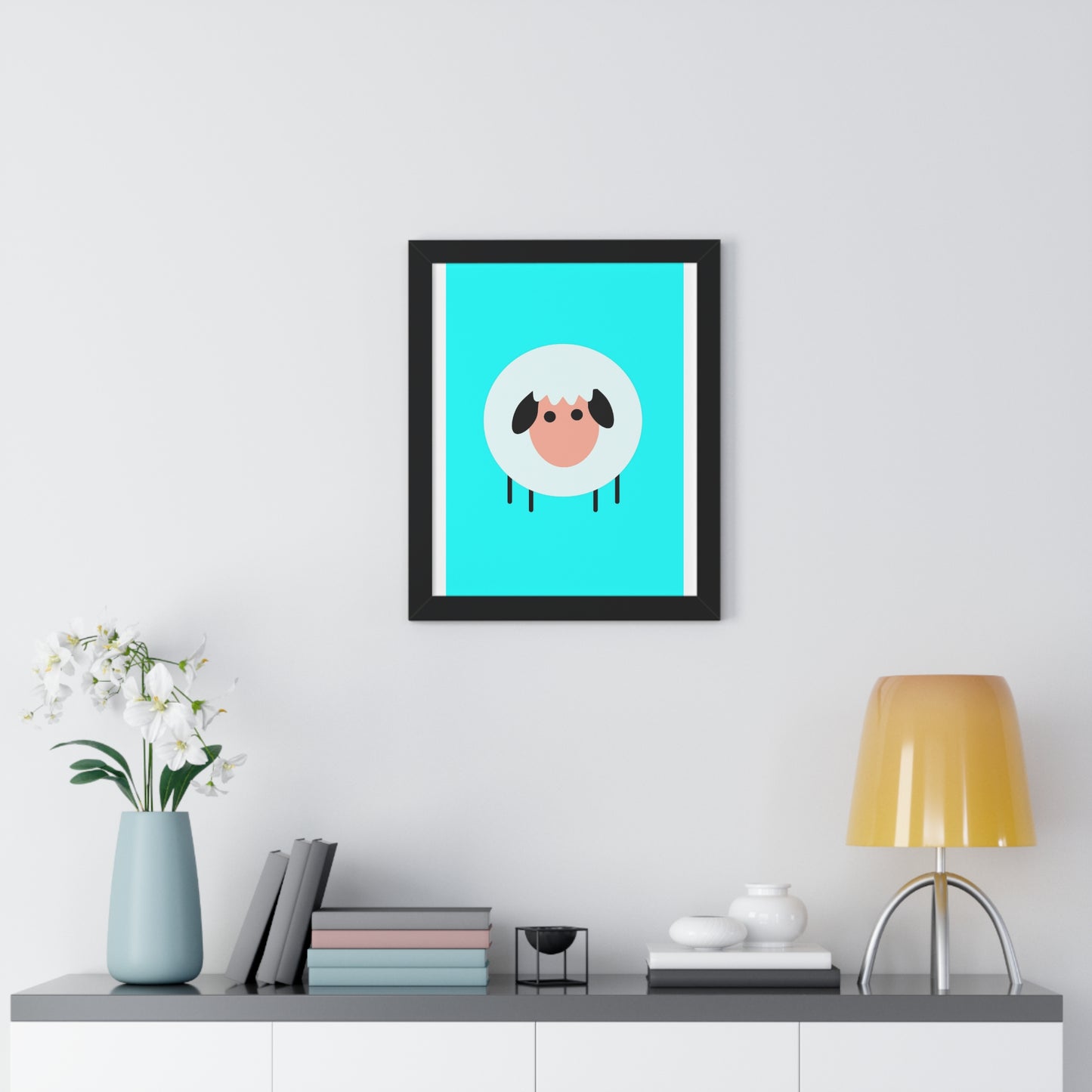 Sheep Blue Art Framed Vertical Poster