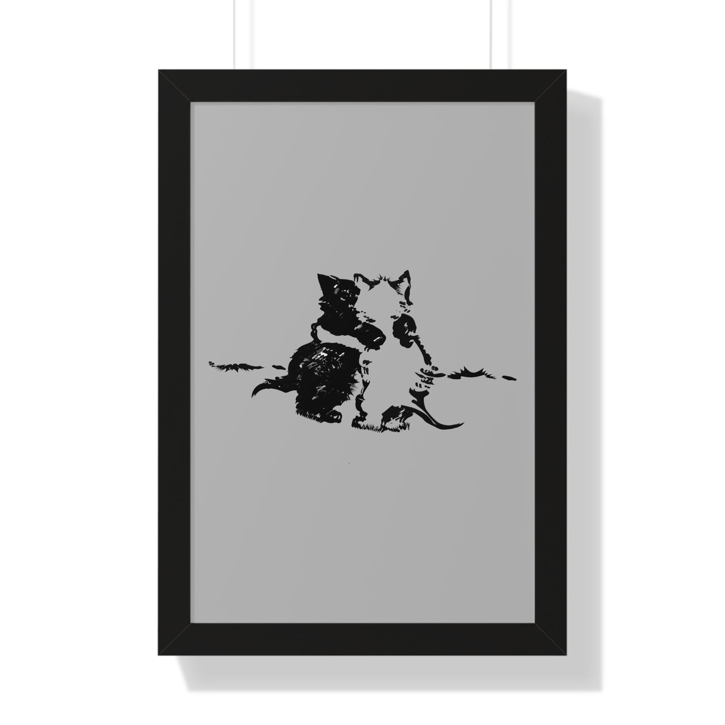 Kissing Cats Black & White Framed Vertical Poster