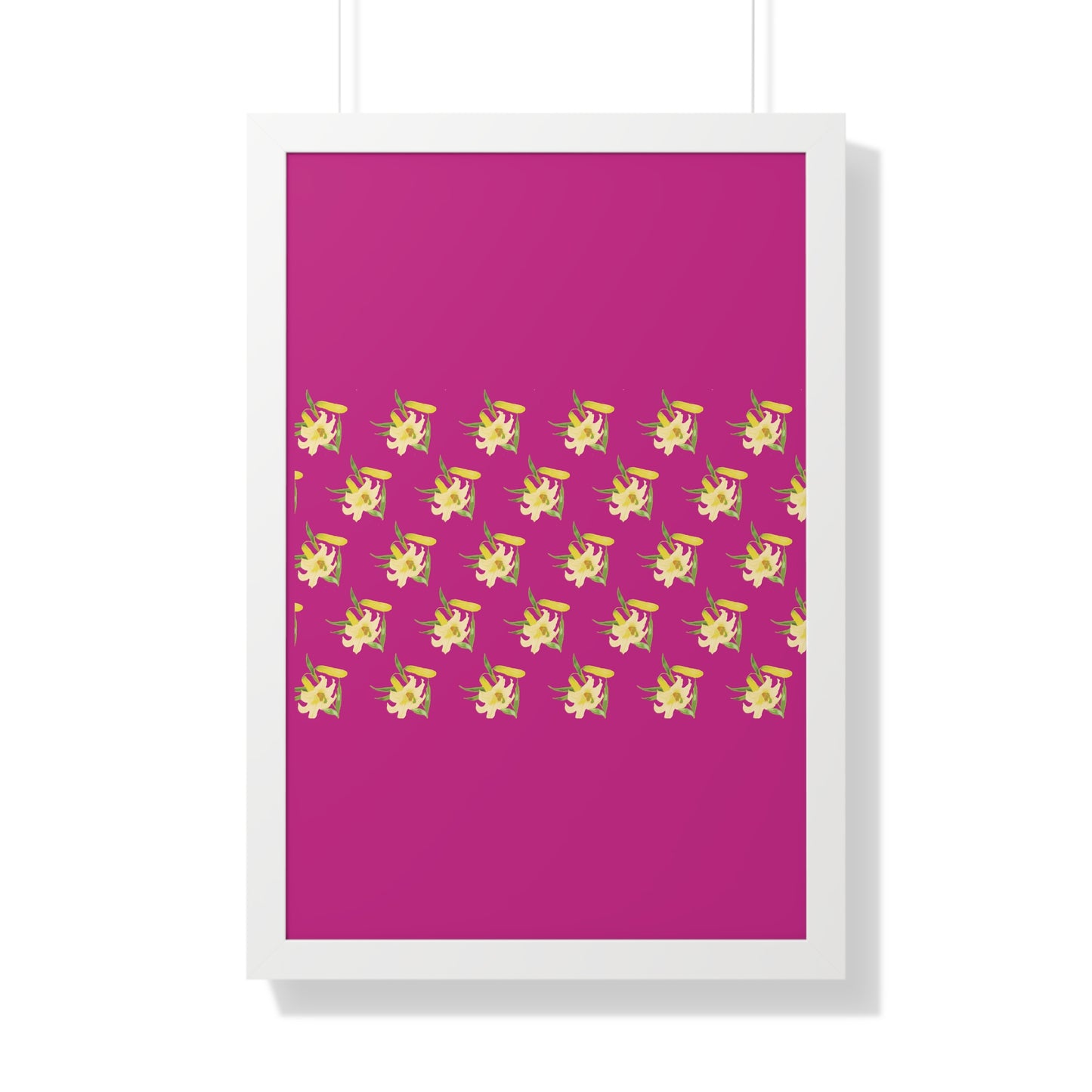 Daffodil Pattern Art Pink Framed Vertical Poster