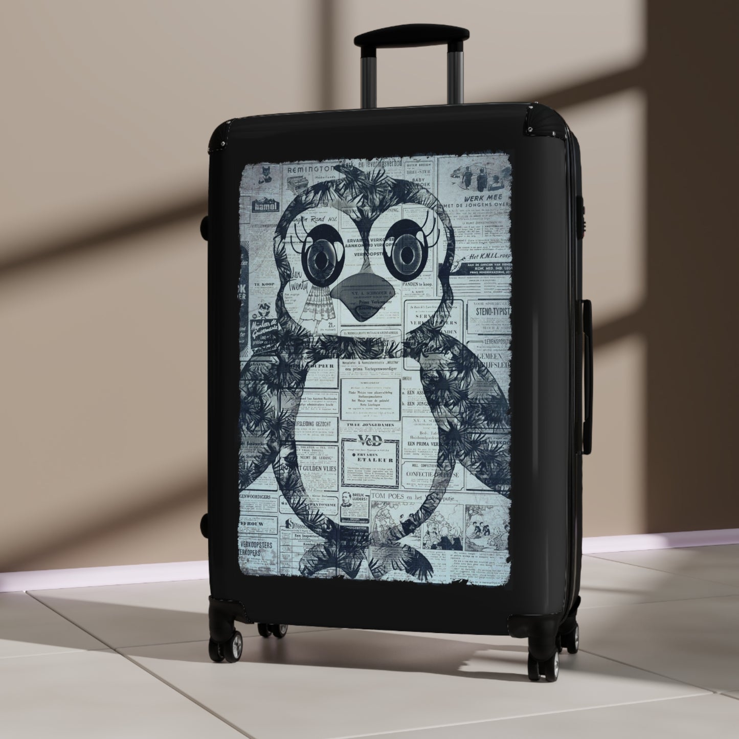 The Penguinies Newspaper Art Black Suitcase