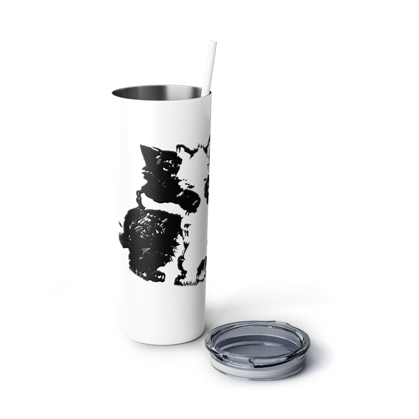 Kissing Cats Black & White Skinny Steel Tumbler with Straw, 20oz