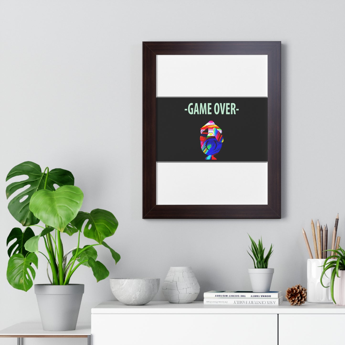 The Penguinies Original - Retro Game Over First Game App Framed Vertical Poster