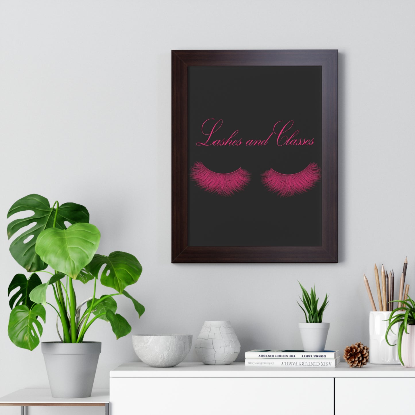 Lashes & Classes Pink and Black Framed Vertical Poster