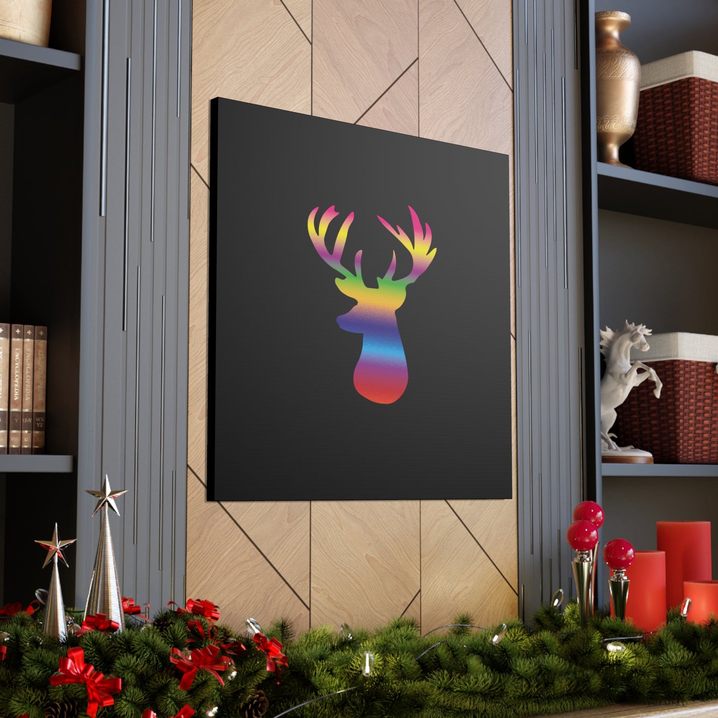 Rainbow Stag Head Canvas Gallery Wraps