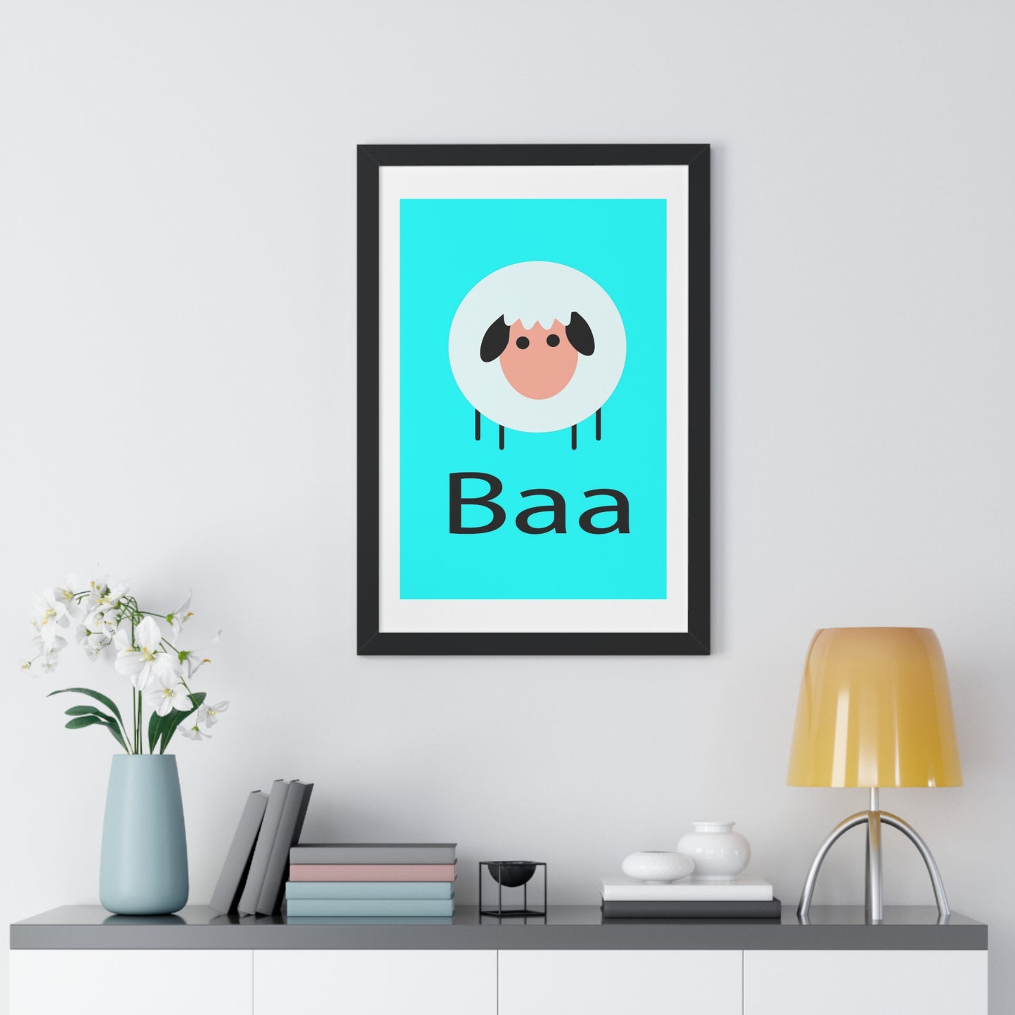 Sheep Baa Blue Art Framed Vertical Poster