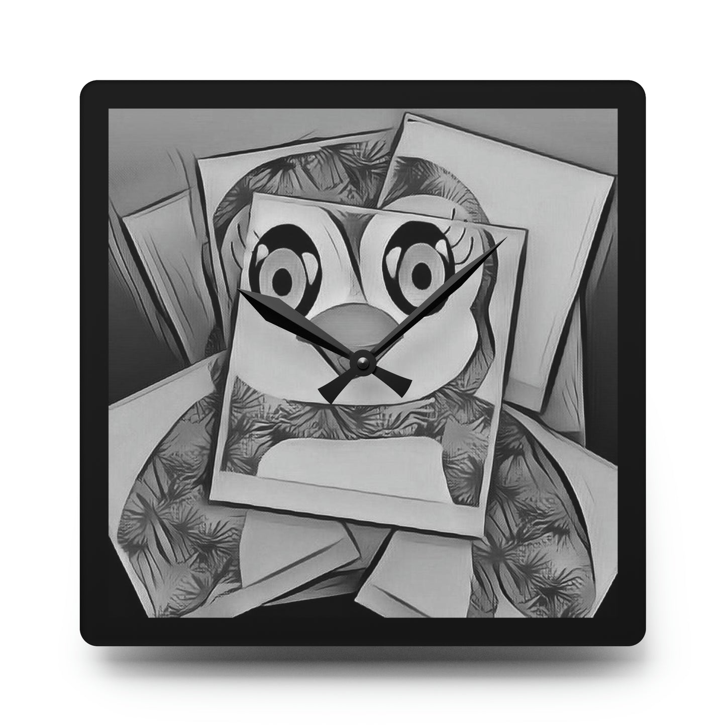 The Penguinies Black & White Photograph Acrylic Wall Clock