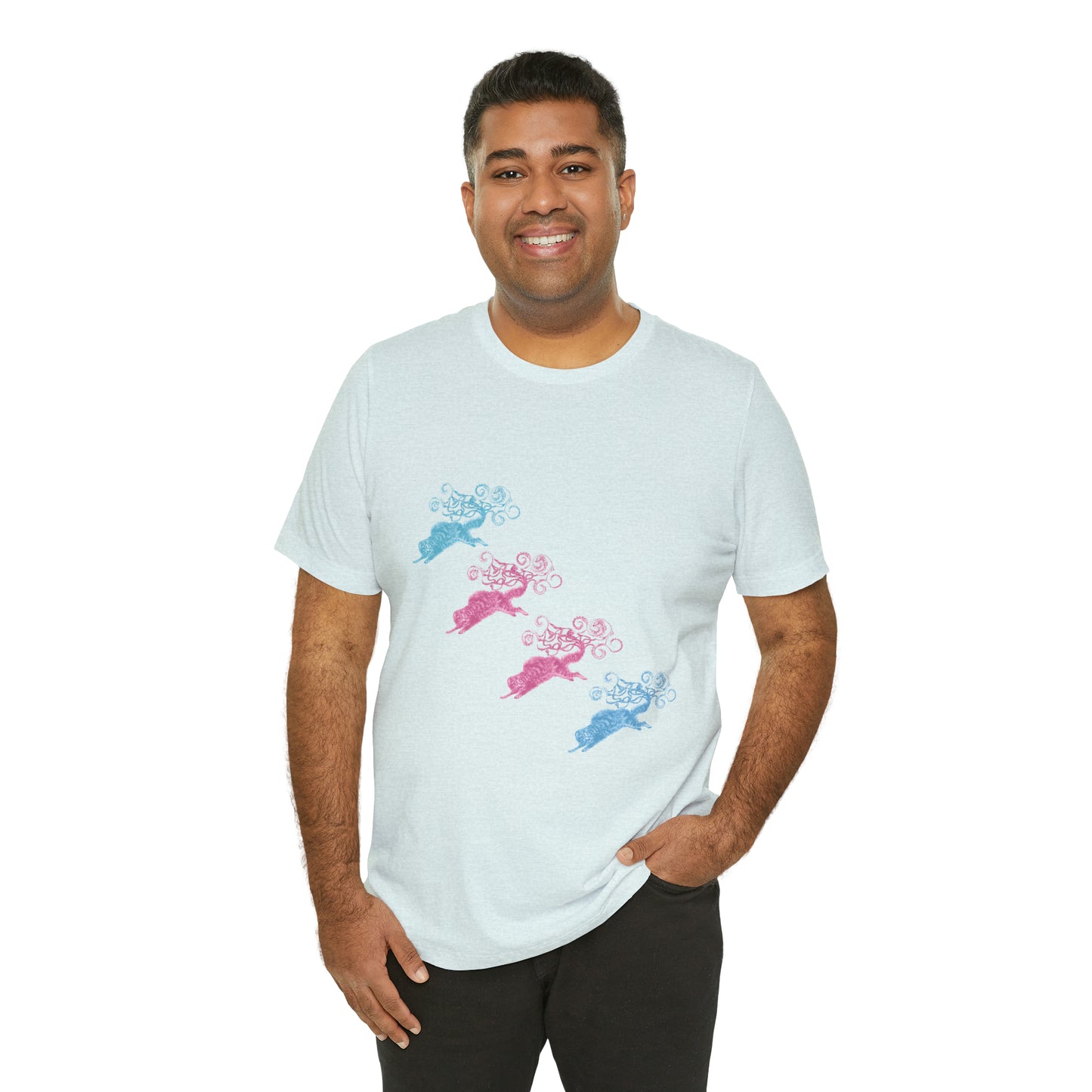 Pink & Blue Cat's Tail's Art Unisex Jersey Short Sleeve Tee