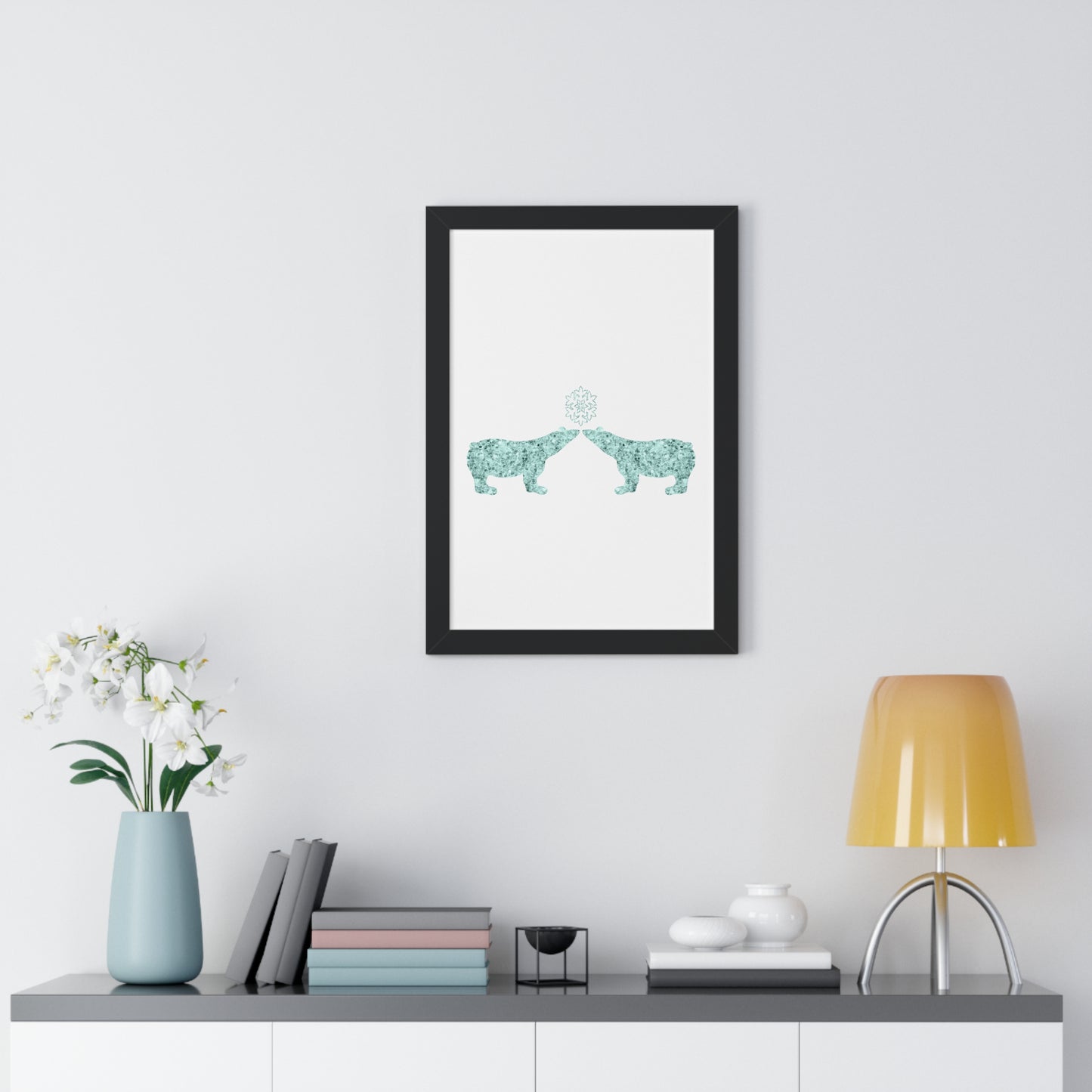 Two Polar Bear Blue Gem Art Framed Vertical Poster