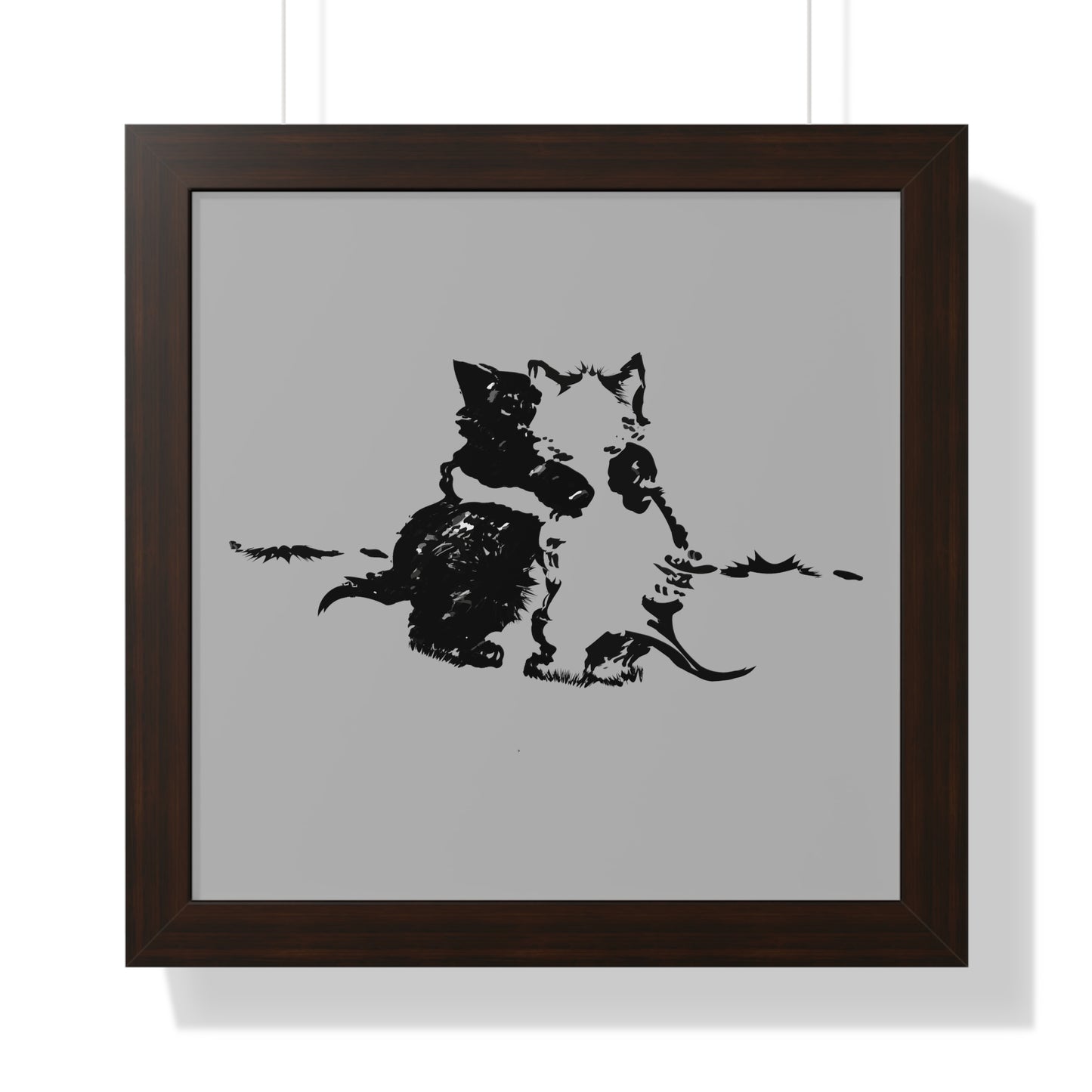 Kissing Cats Black & White Framed Vertical Poster