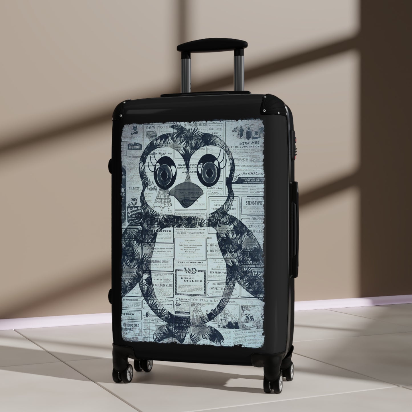 The Penguinies Newspaper Art Black Suitcase