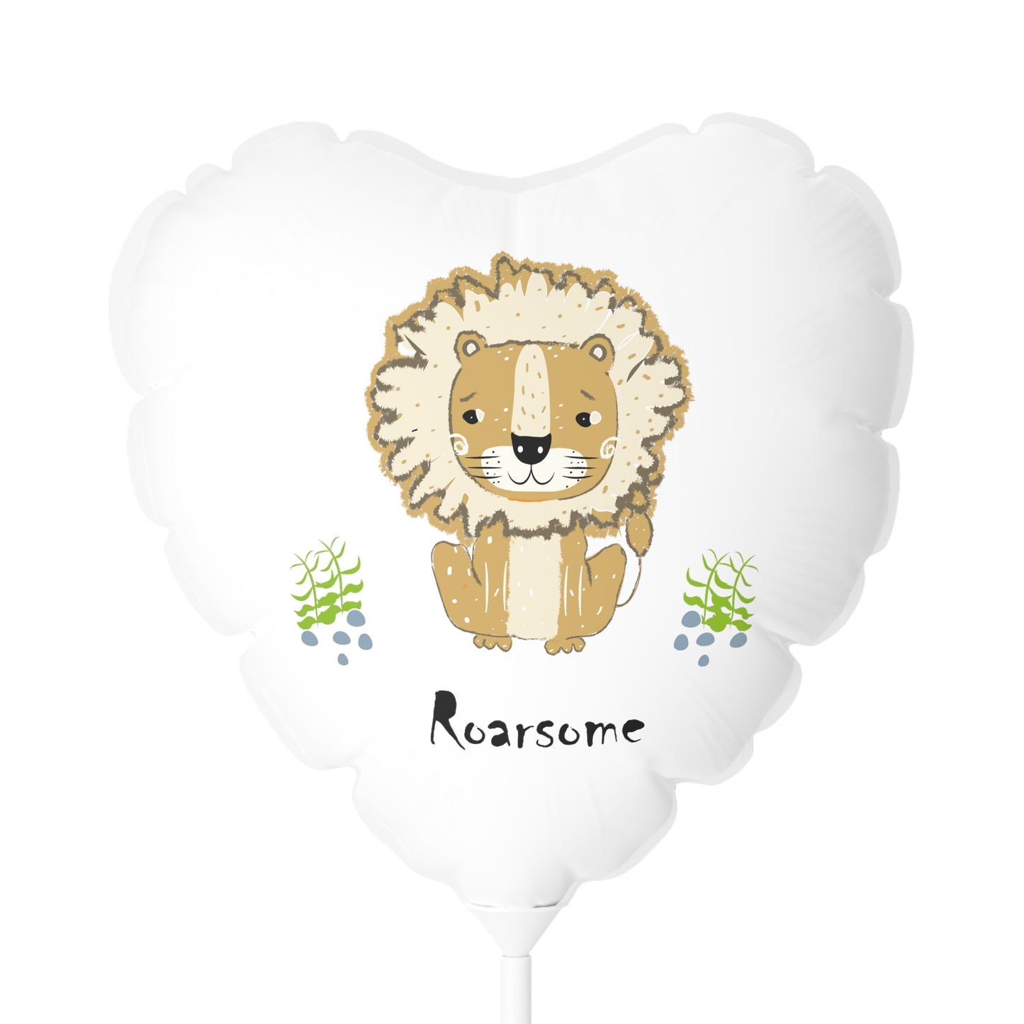 Lion Roarsome Illustration White Balloon, Black Writing  (Round and Heart-shaped), 11"