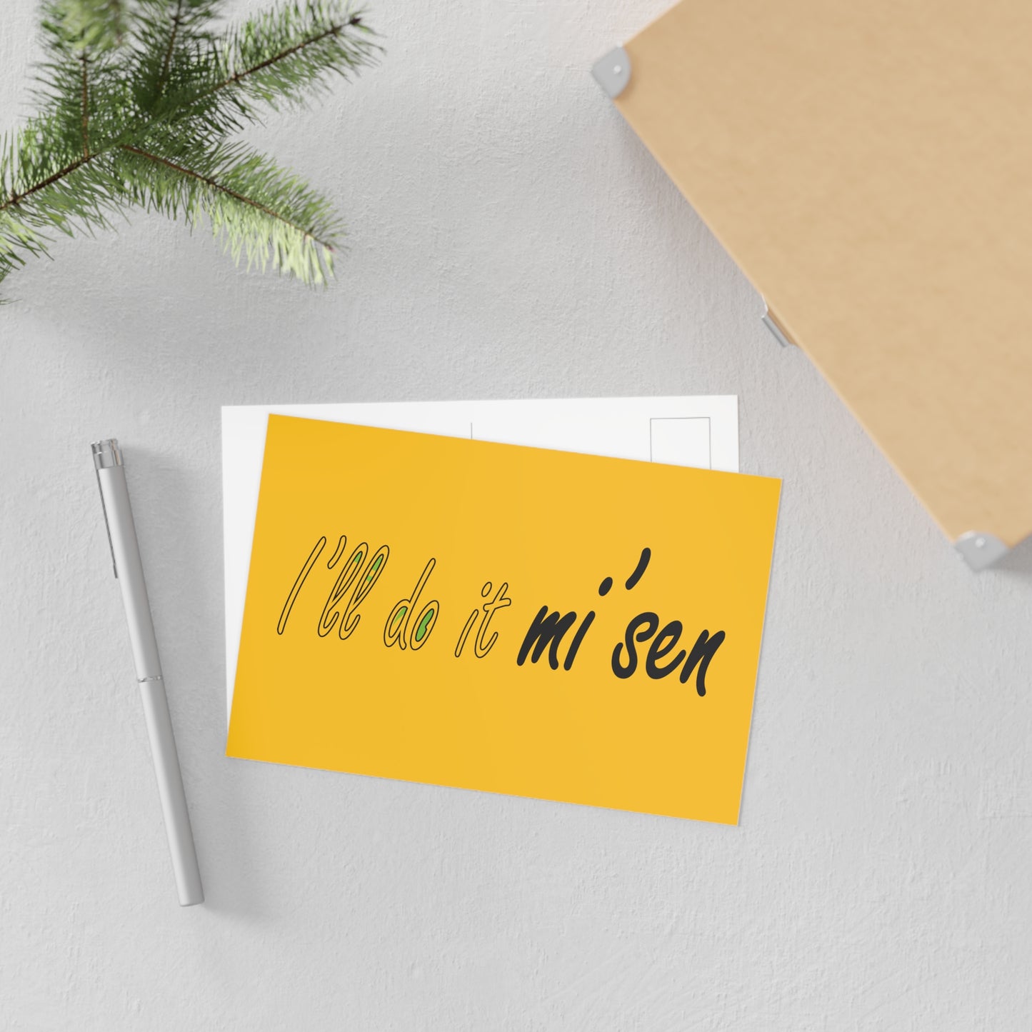 I'll do it mi' sen Sheffield Dialect Quote, Typography Yellow, Fine Art Postcards