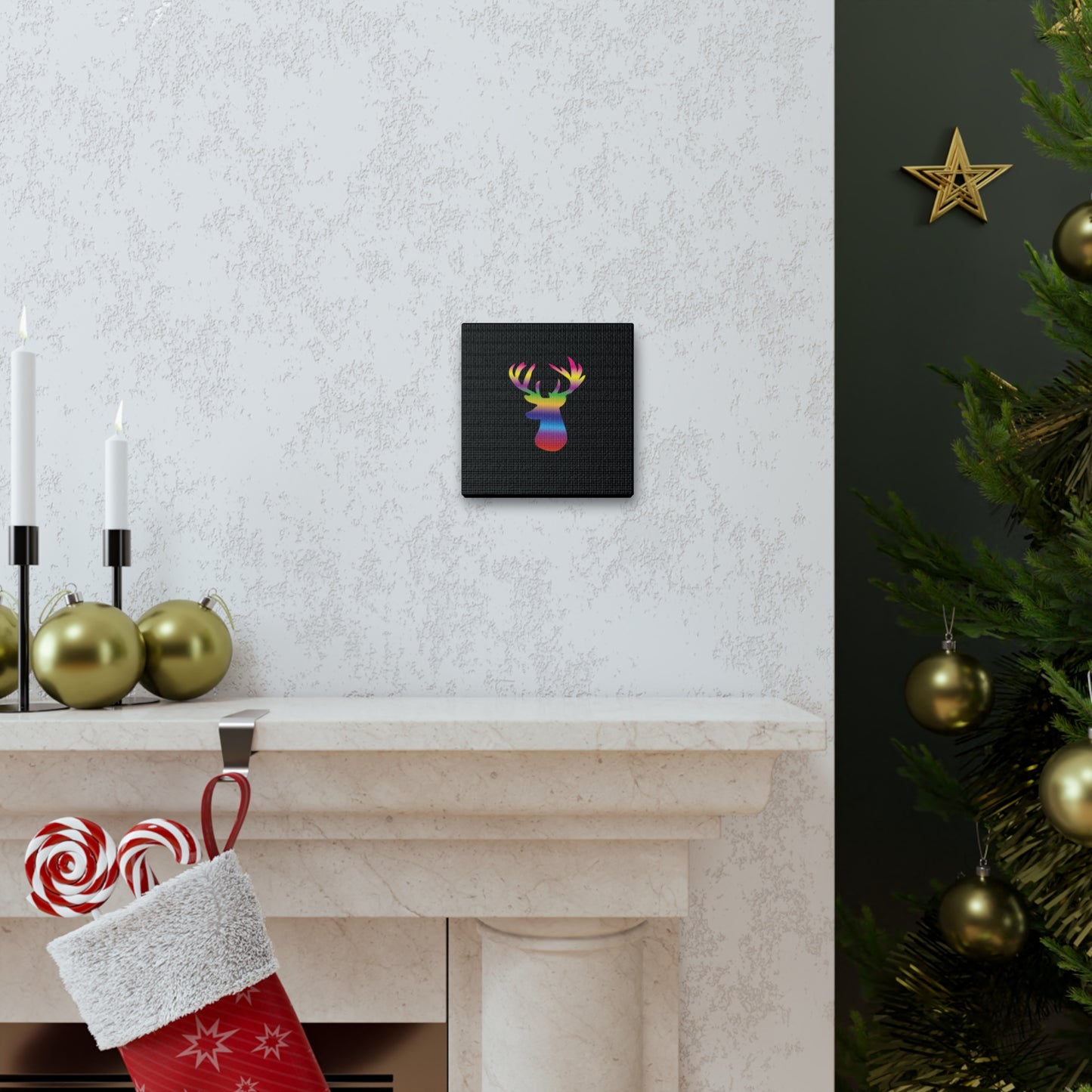 Rainbow Stag Head Canvas Gallery Wraps