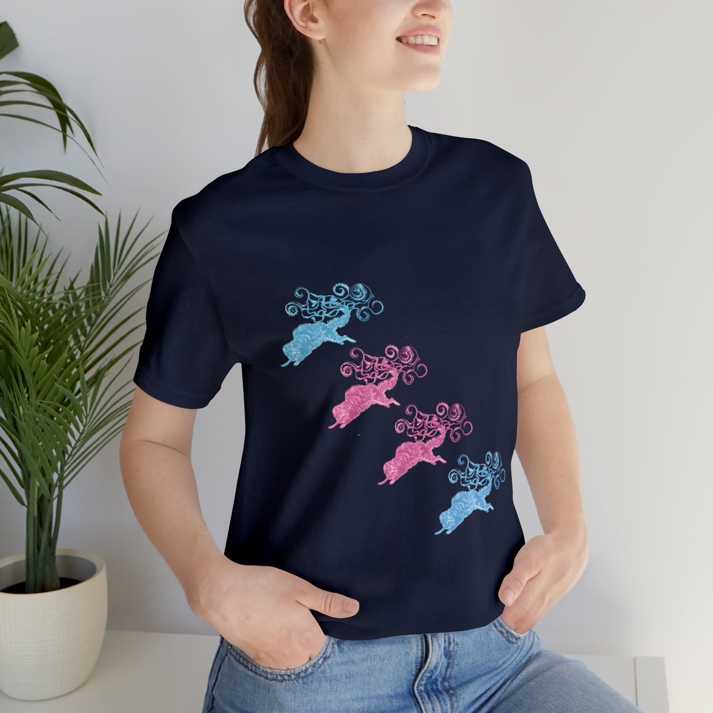 Pink & Blue Cat's Tail's Art Unisex Jersey Short Sleeve Tee