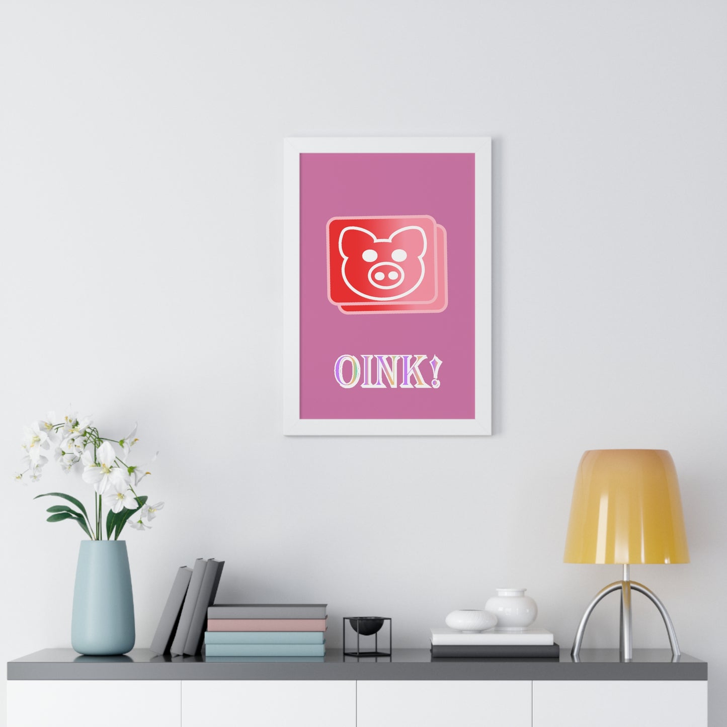 Pig Oink! Pink Digital Art Framed Vertical Poster