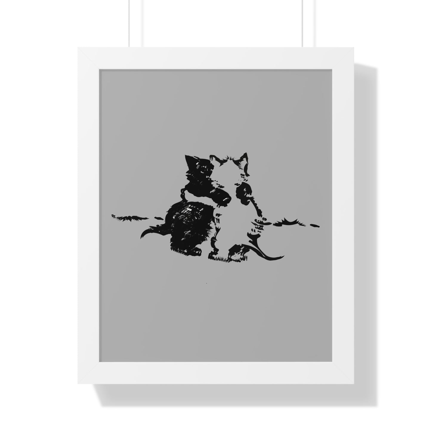 Kissing Cats Black & White Framed Vertical Poster