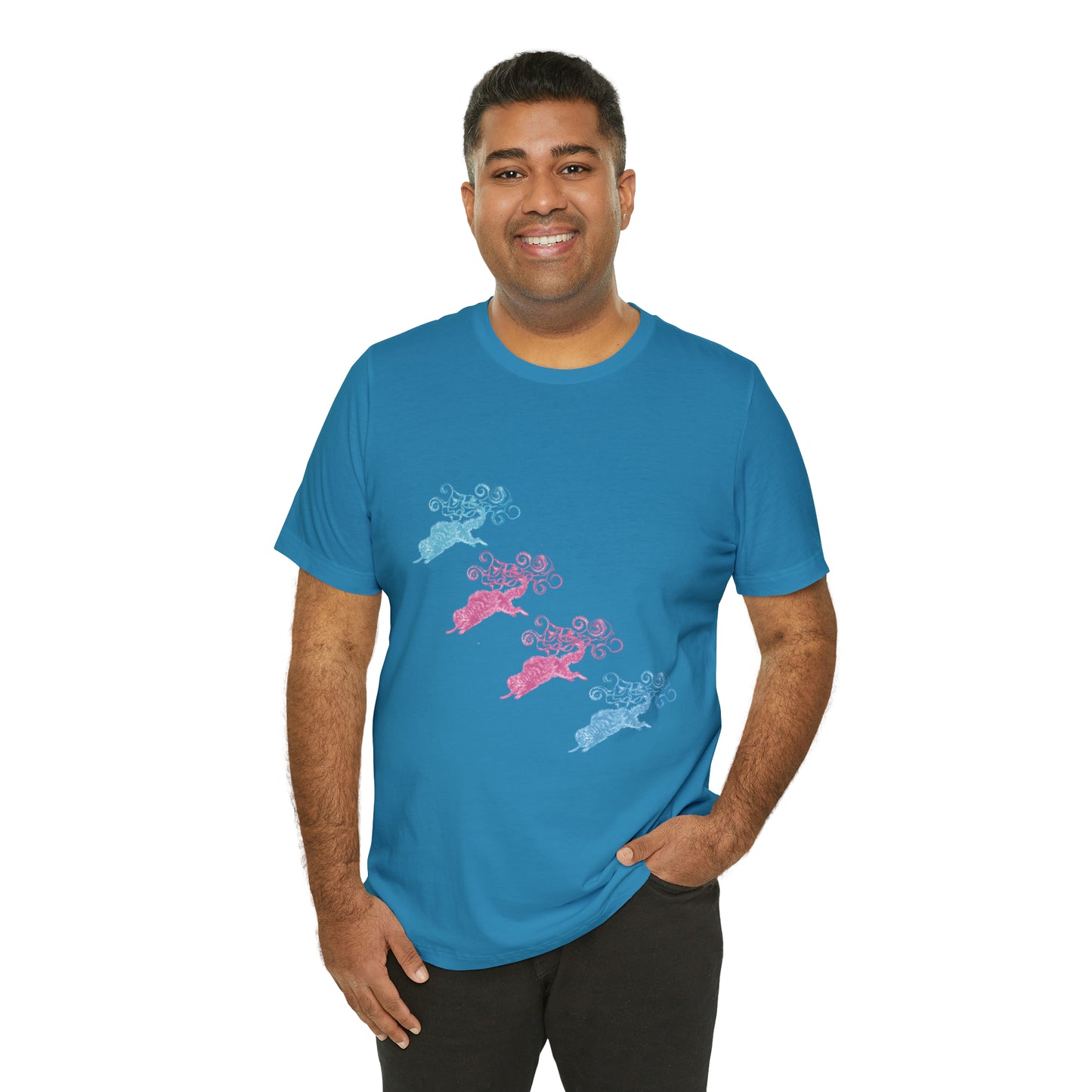 Pink & Blue Cat's Tail's Art Unisex Jersey Short Sleeve Tee