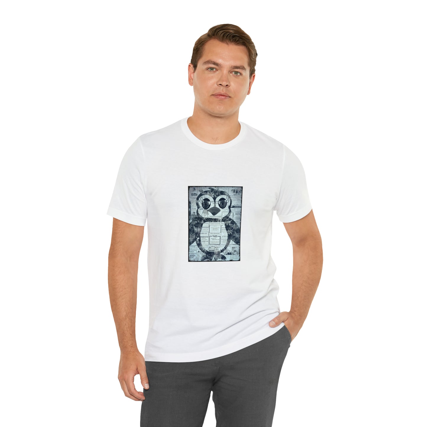 The Penguinie Newspaper Art Black & White Unisex Jersey Short Sleeve Tee