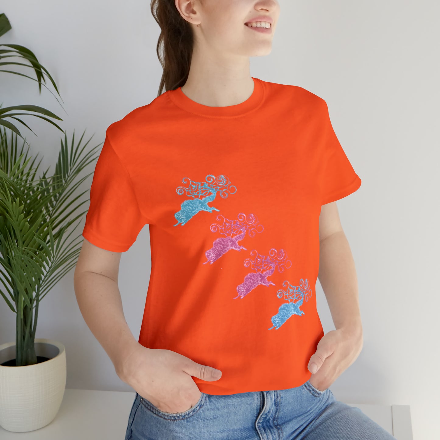 Pink & Blue Cat's Tail's Art Unisex Jersey Short Sleeve Tee