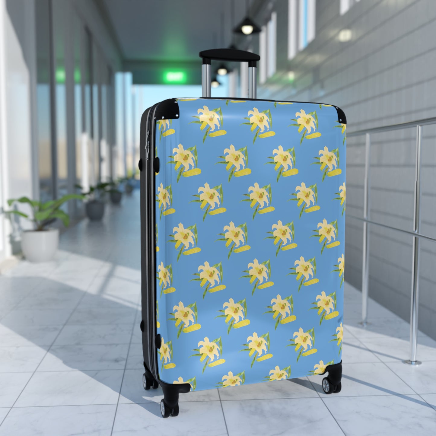 Daffodil Pattern Light Blue Suitcase