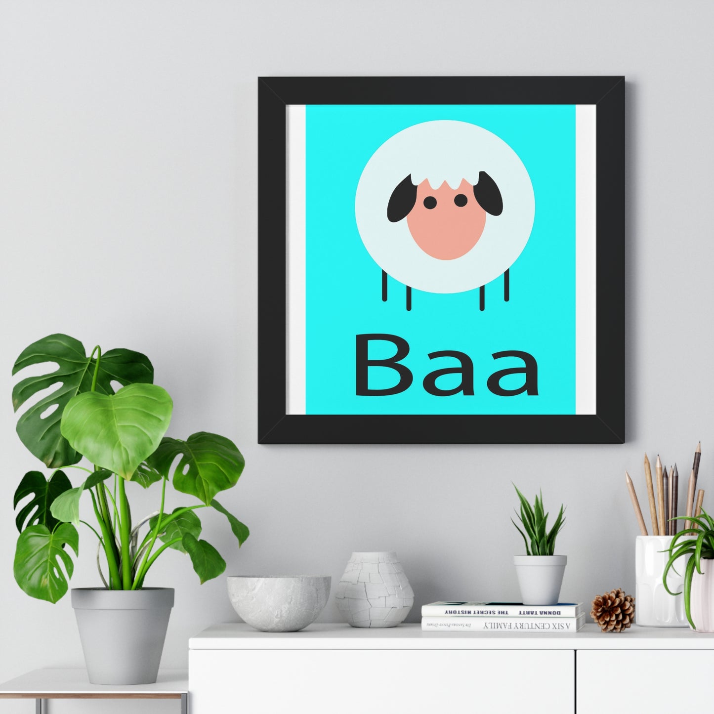 Sheep Baa Blue Art Framed Vertical Poster