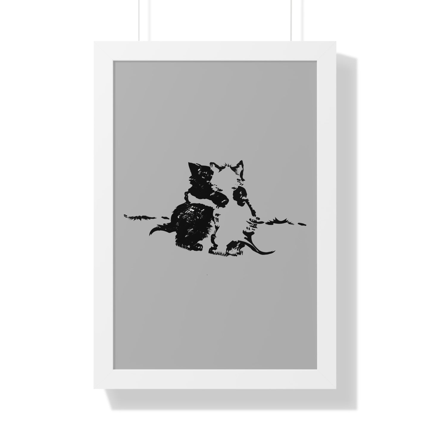 Kissing Cats Black & White Framed Vertical Poster