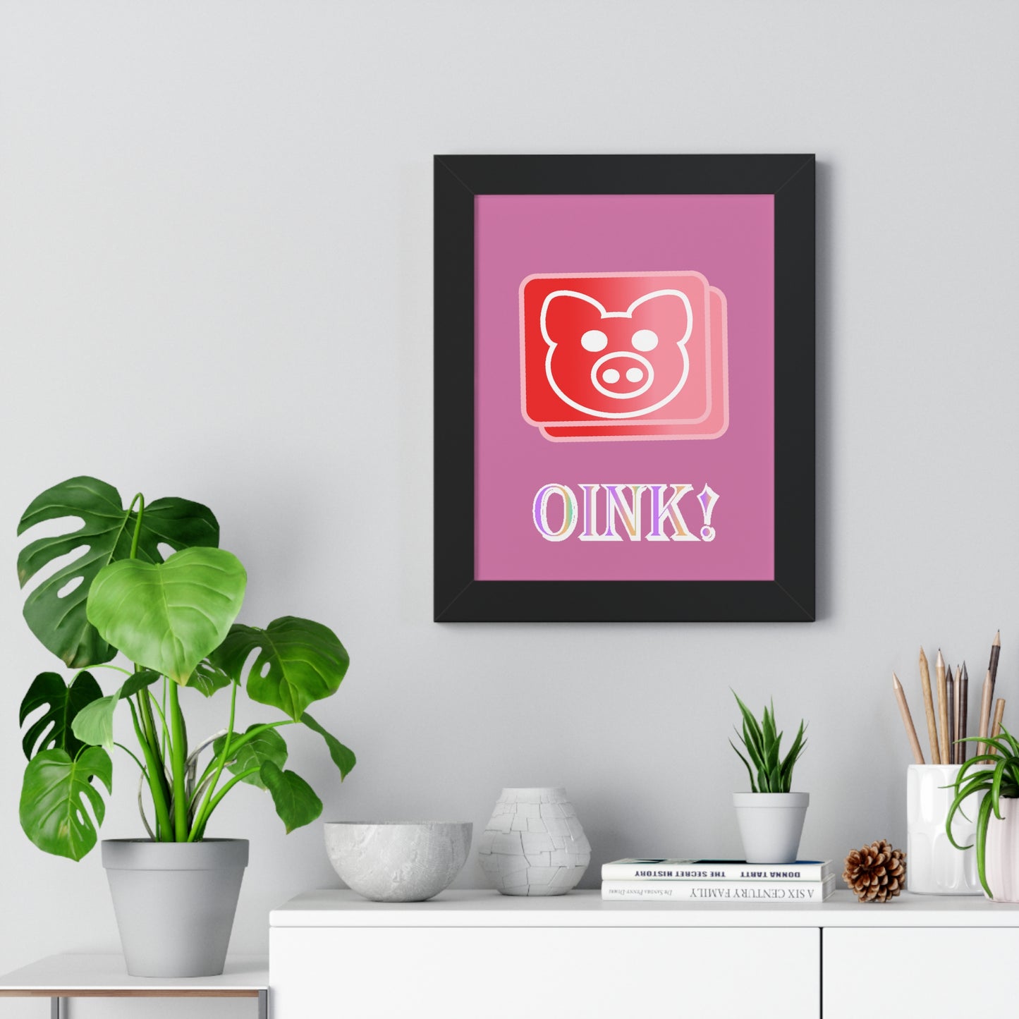 Pig Oink! Pink Digital Art Framed Vertical Poster