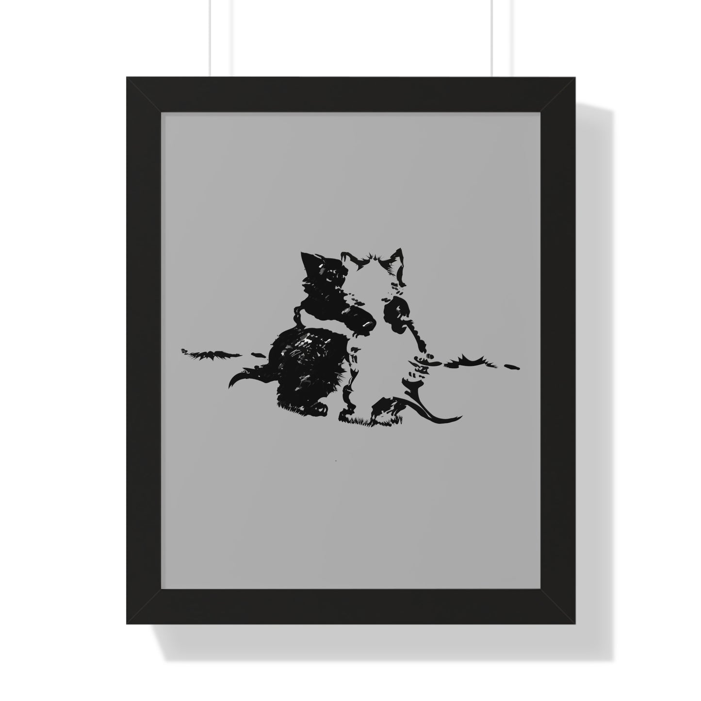 Kissing Cats Black & White Framed Vertical Poster