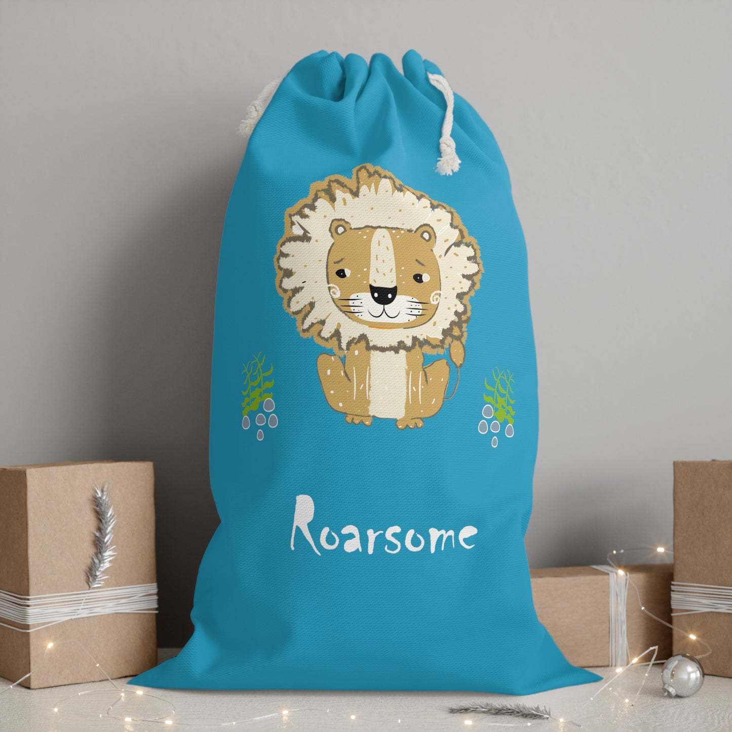 Lion Roarsome Illustration, Turquoise Sack