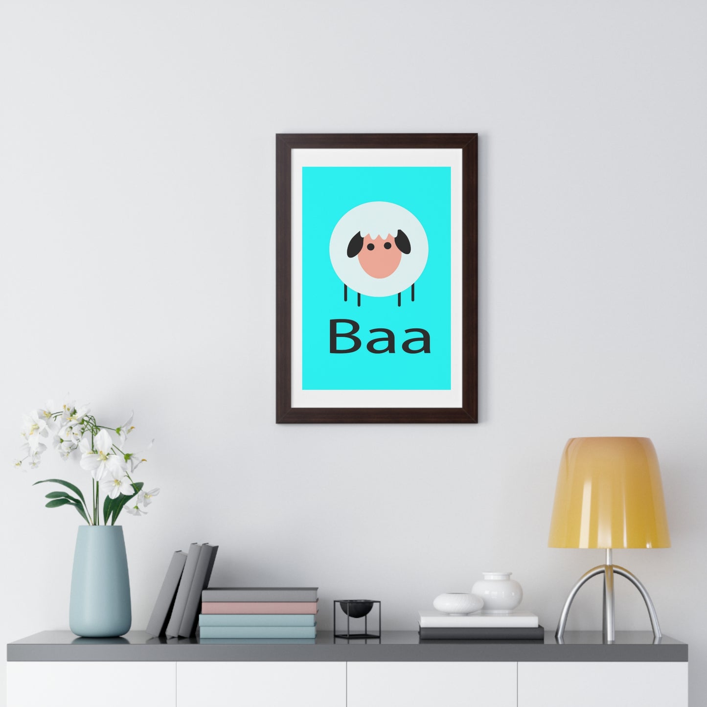 Sheep Baa Blue Art Framed Vertical Poster