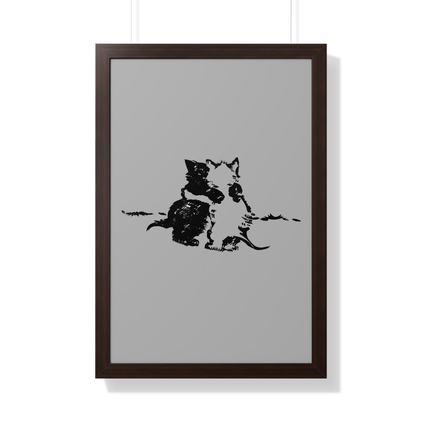 Kissing Cats Black & White Framed Vertical Poster