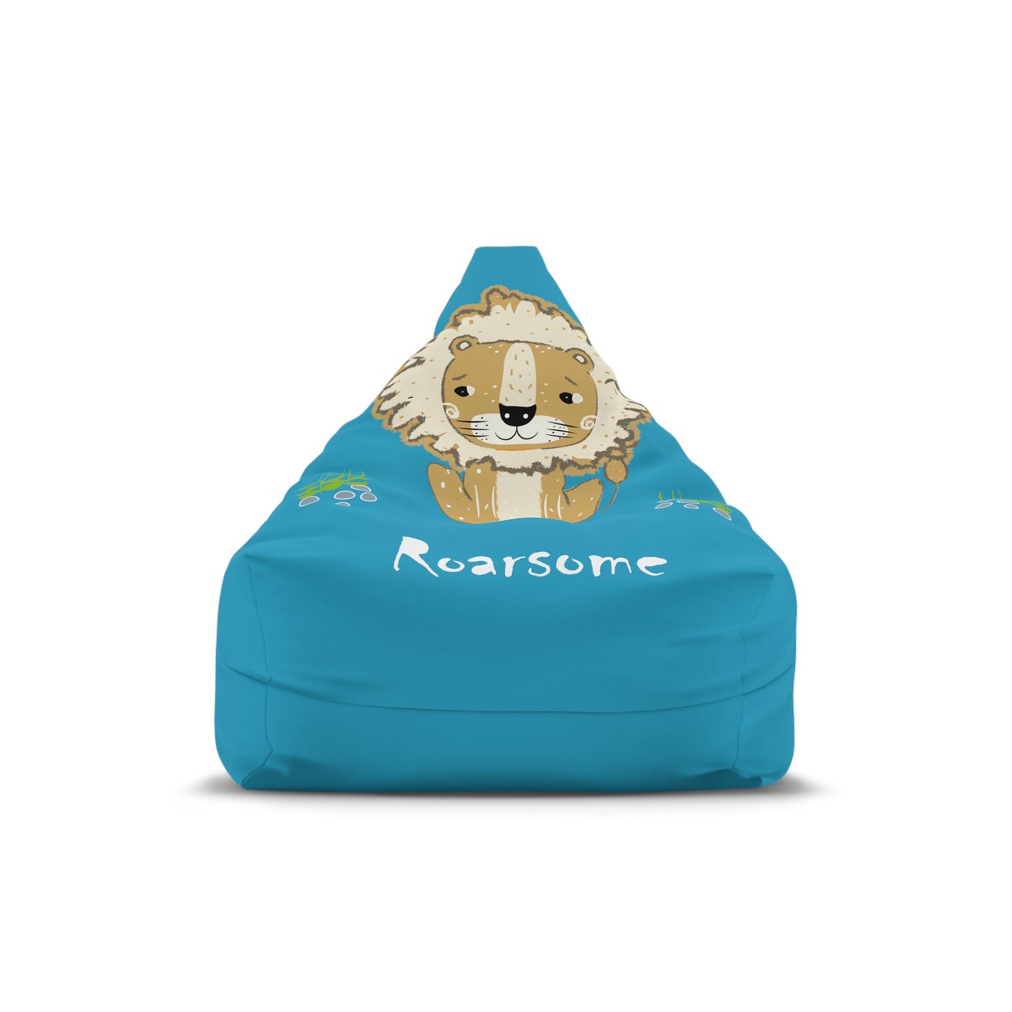 Lion Roarsome Illustration Turquoise, White text Bean Bag Chair Cover