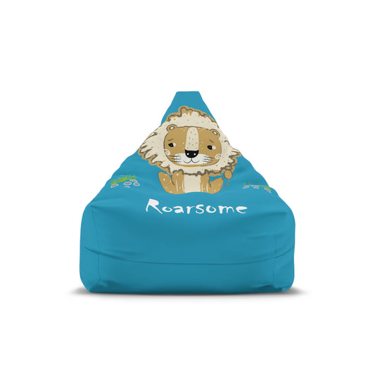 Lion Roarsome Illustration Turquoise, White text Bean Bag Chair Cover