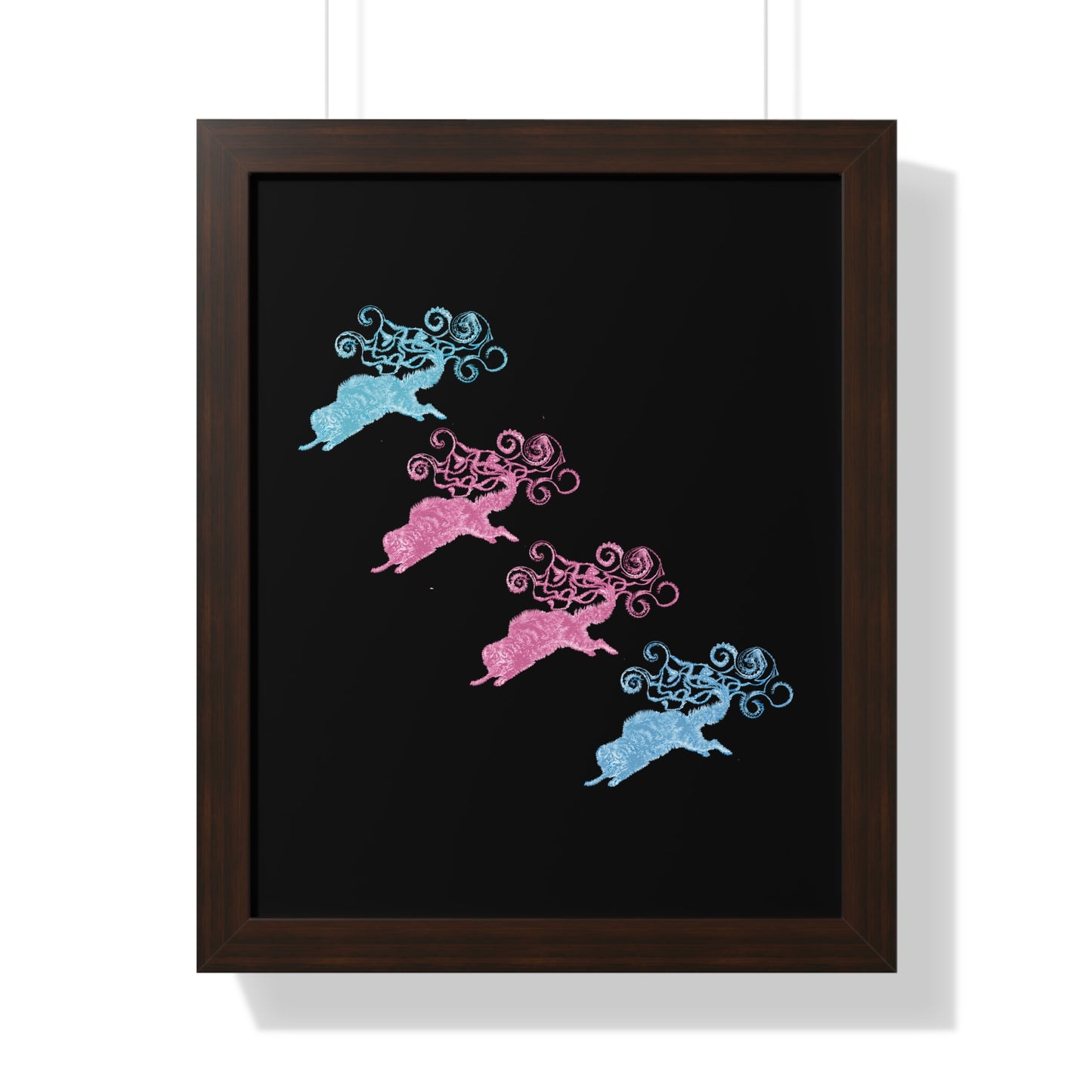 Pink & Blue Four Cat's Tail's Art Framed Vertical Poster