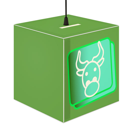 Green Bull Button Digital Art, Green Light Cube Lamp