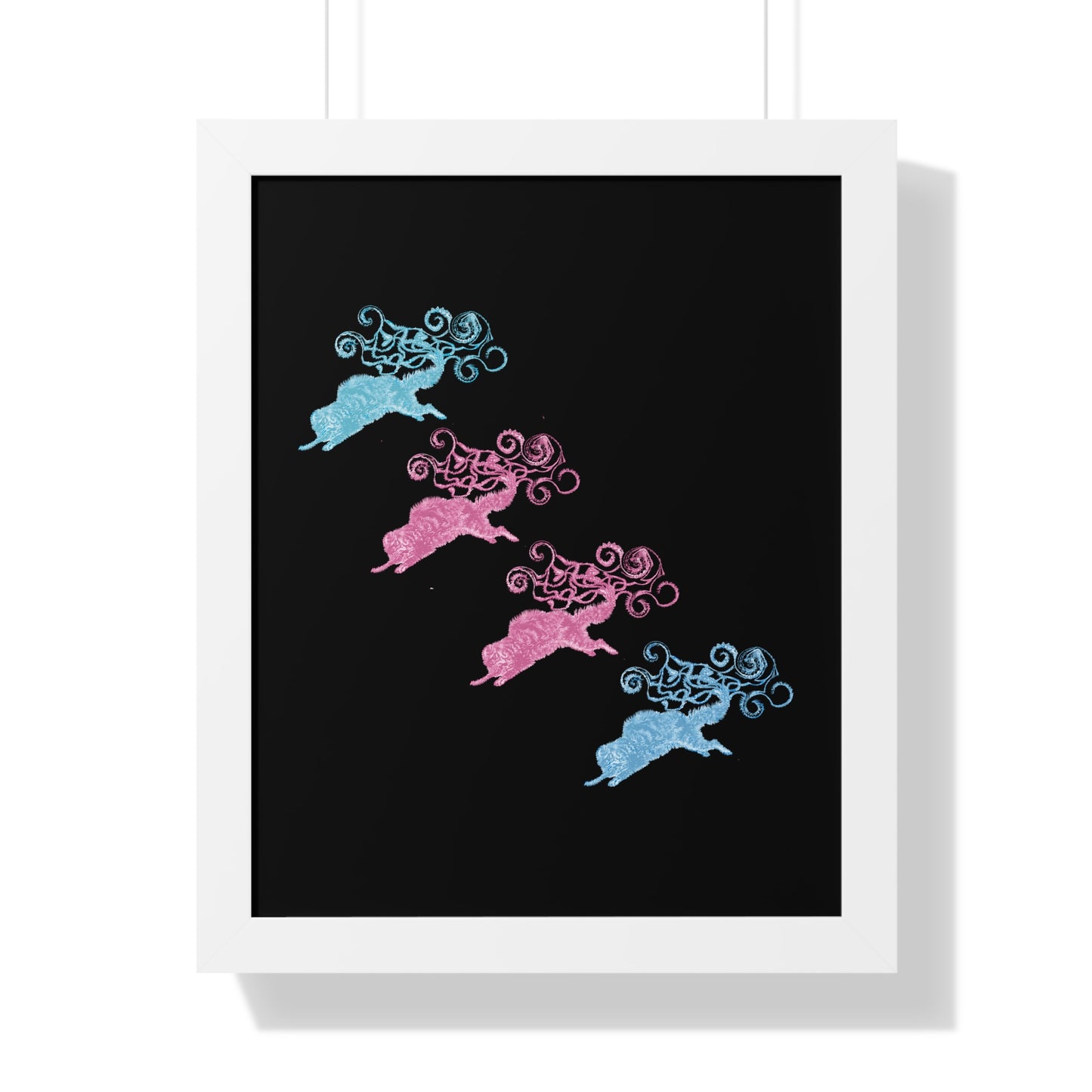 Pink & Blue Four Cat's Tail's Art Framed Vertical Poster