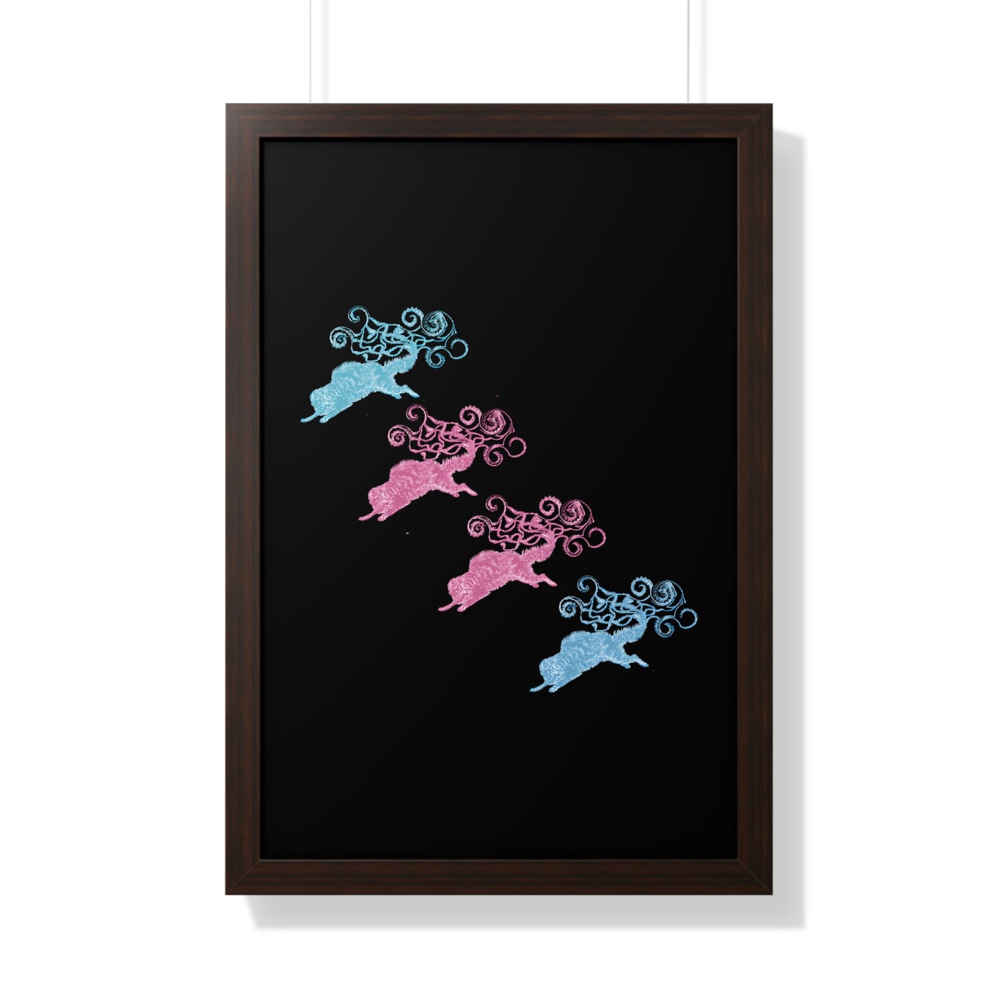 Pink & Blue Four Cat's Tail's Art Framed Vertical Poster