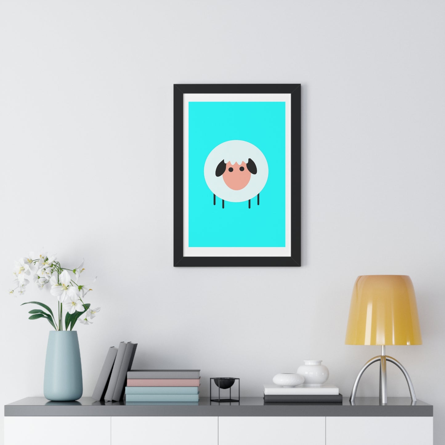 Sheep Blue Art Framed Vertical Poster